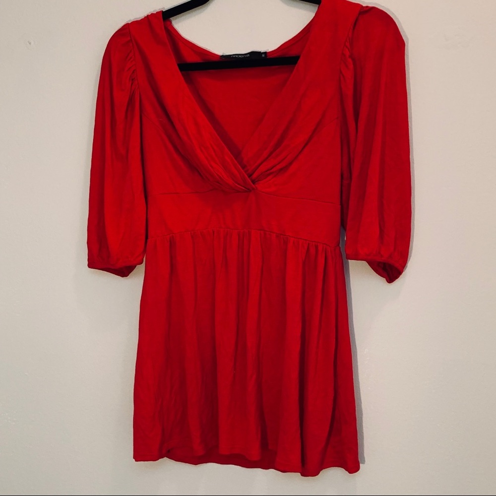 Red Empire Waist Flattering Long Sleeved Top